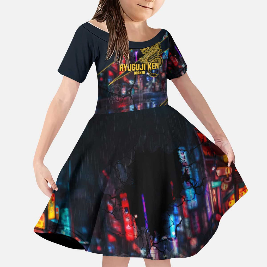 Ryuguji Ken Draken Kid Short Sleeve Dress Neon Dragon Yakuza Art Style