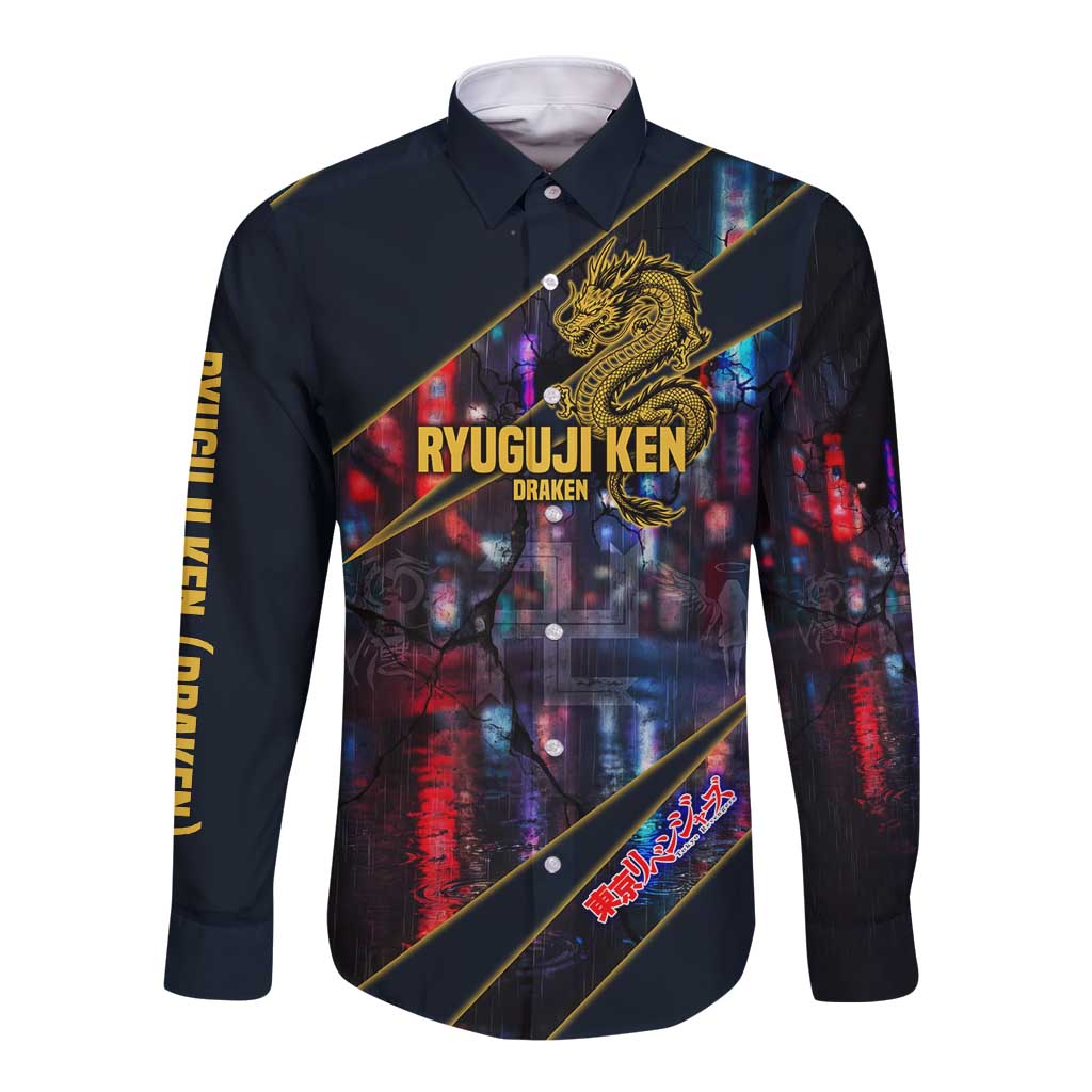 Ryuguji Ken Draken Long Sleeve Button Shirt Neon Dragon Yakuza Art Style