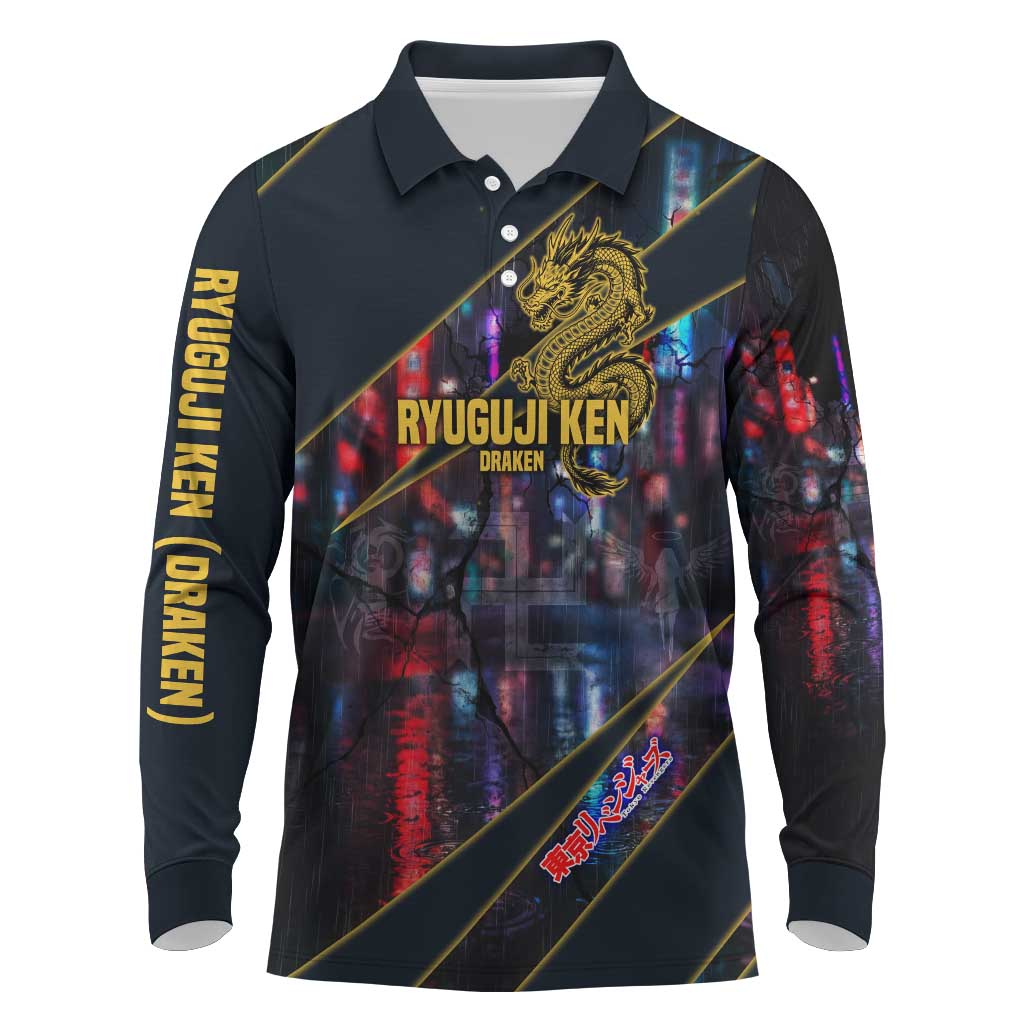 Ryuguji Ken Draken Long Sleeve Polo Shirt Neon Dragon Yakuza Art Style
