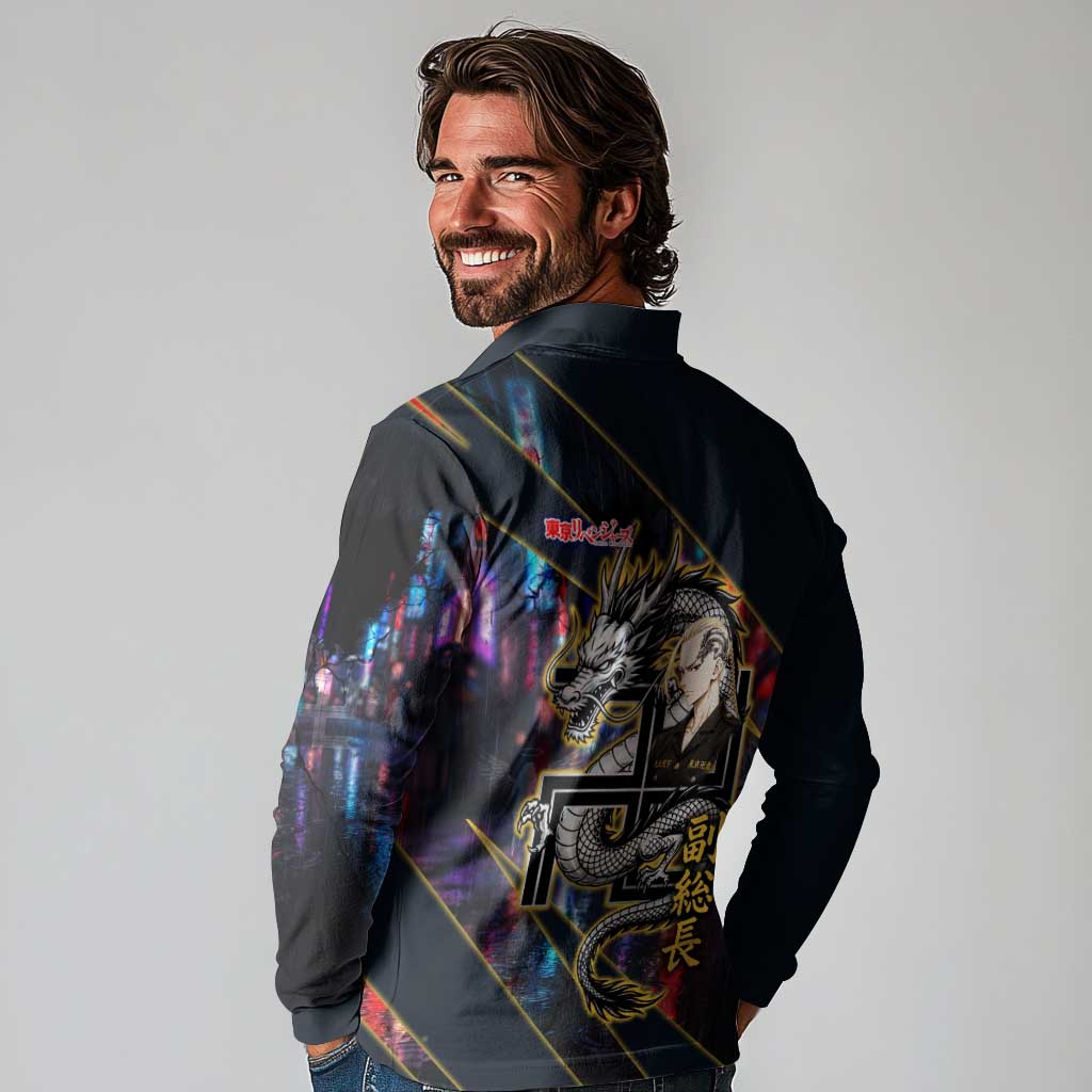 Ryuguji Ken Draken Long Sleeve Polo Shirt Neon Dragon Yakuza Art Style