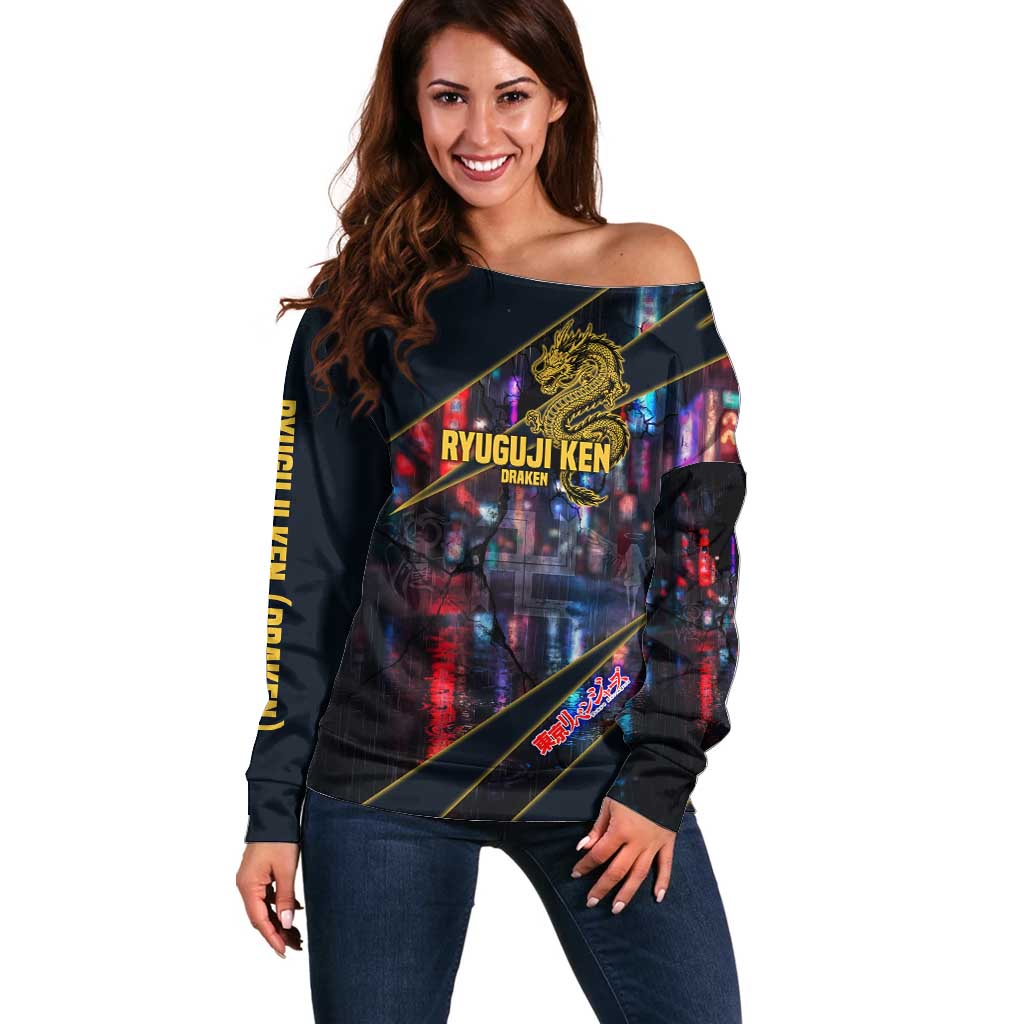 Ryuguji Ken Draken Off Shoulder Sweater Neon Dragon Yakuza Art Style