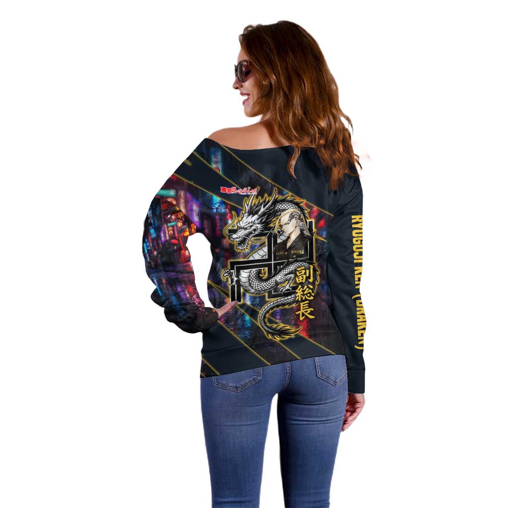 Ryuguji Ken Draken Off Shoulder Sweater Neon Dragon Yakuza Art Style