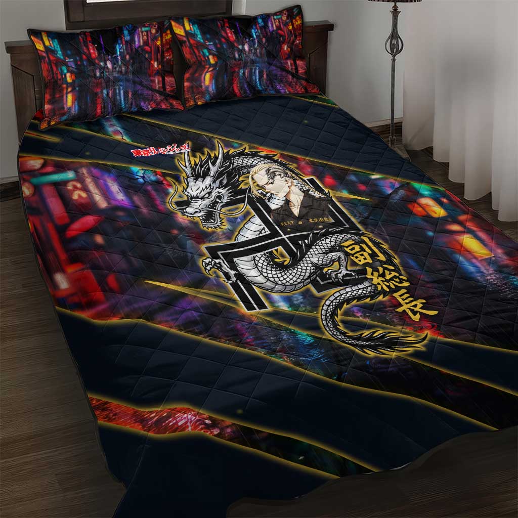 Ryuguji Ken Draken Quilt Bed Set Neon Dragon Yakuza Art Style