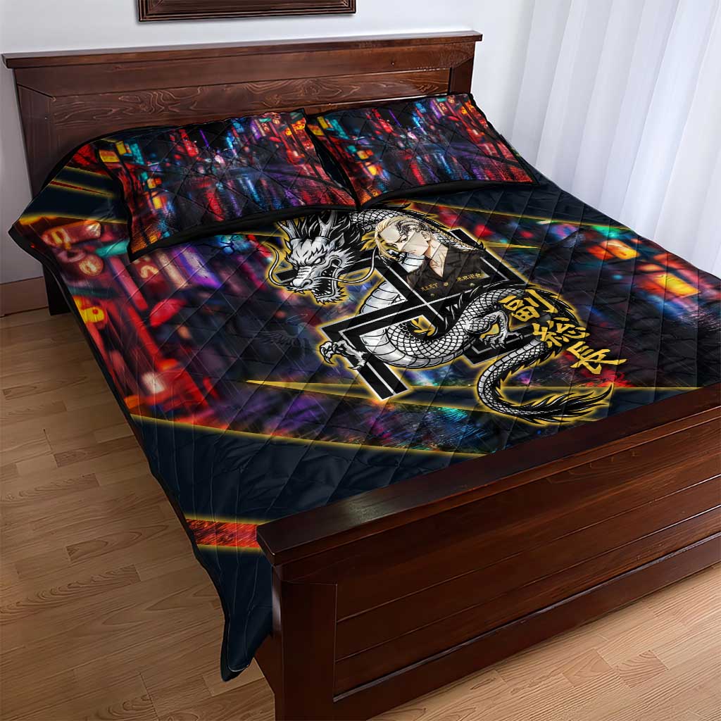 Ryuguji Ken Draken Quilt Bed Set Neon Dragon Yakuza Art Style