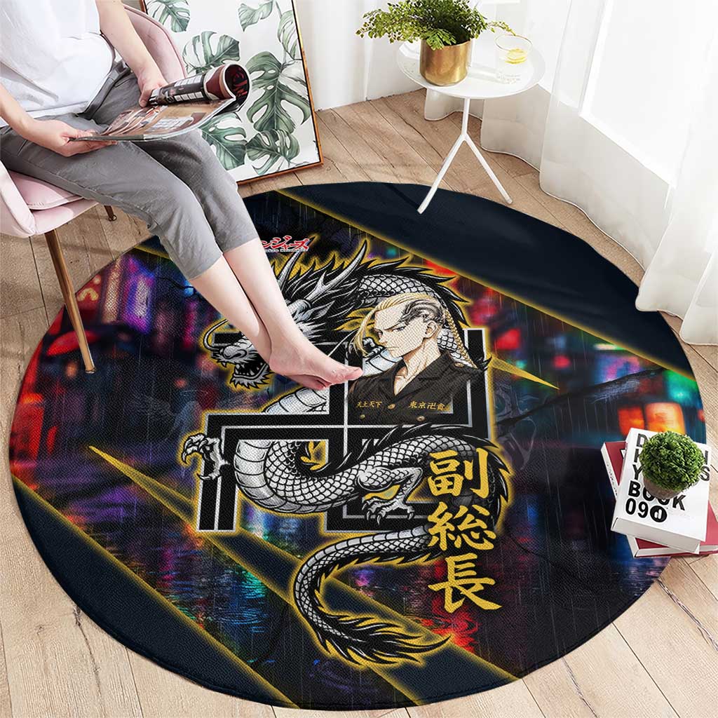 Ryuguji Ken Draken Round Carpet Neon Dragon Yakuza Art Style
