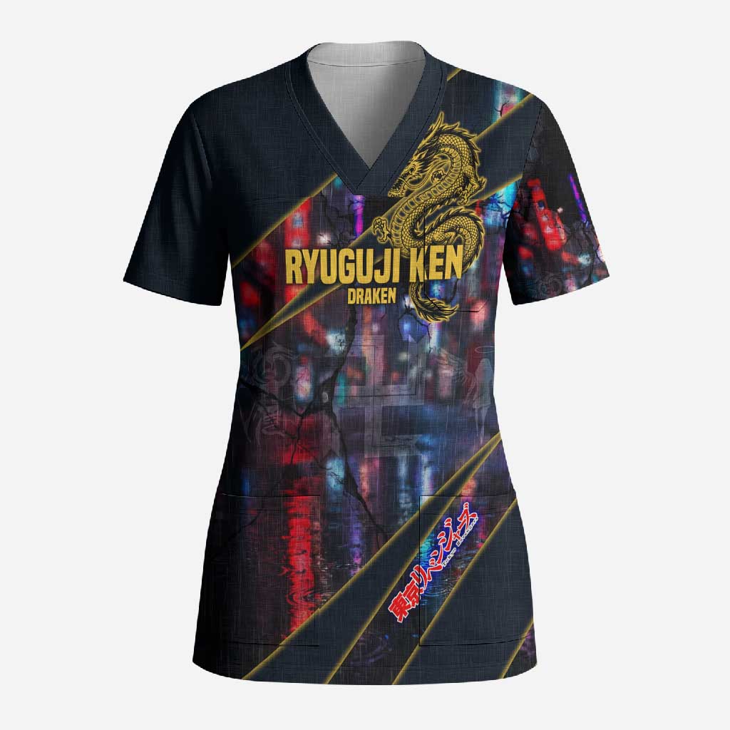 Ryuguji Ken Draken Scrub Top Neon Dragon Yakuza Art Style