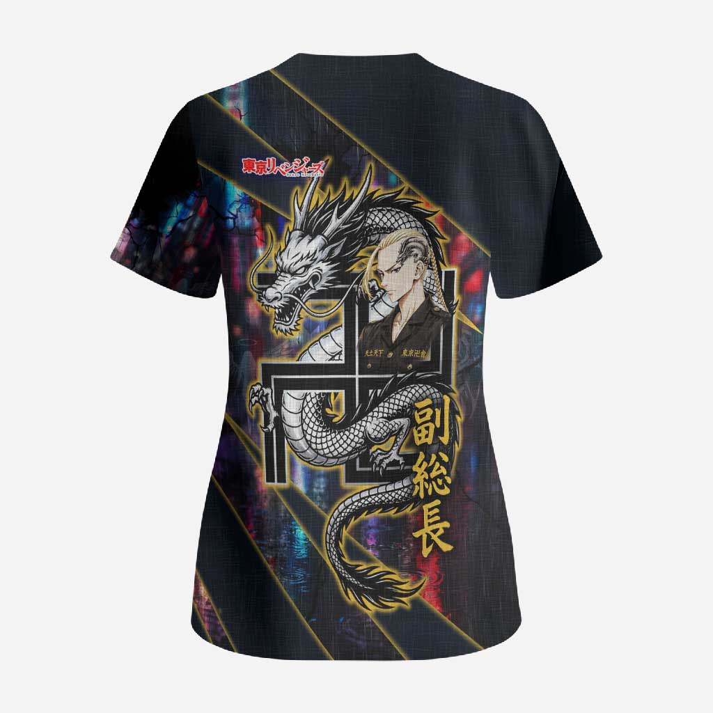Ryuguji Ken Draken Scrub Top Neon Dragon Yakuza Art Style