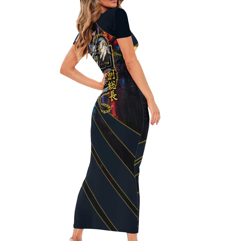 Ryuguji Ken Draken Short Sleeve Bodycon Dress Neon Dragon Yakuza Art Style
