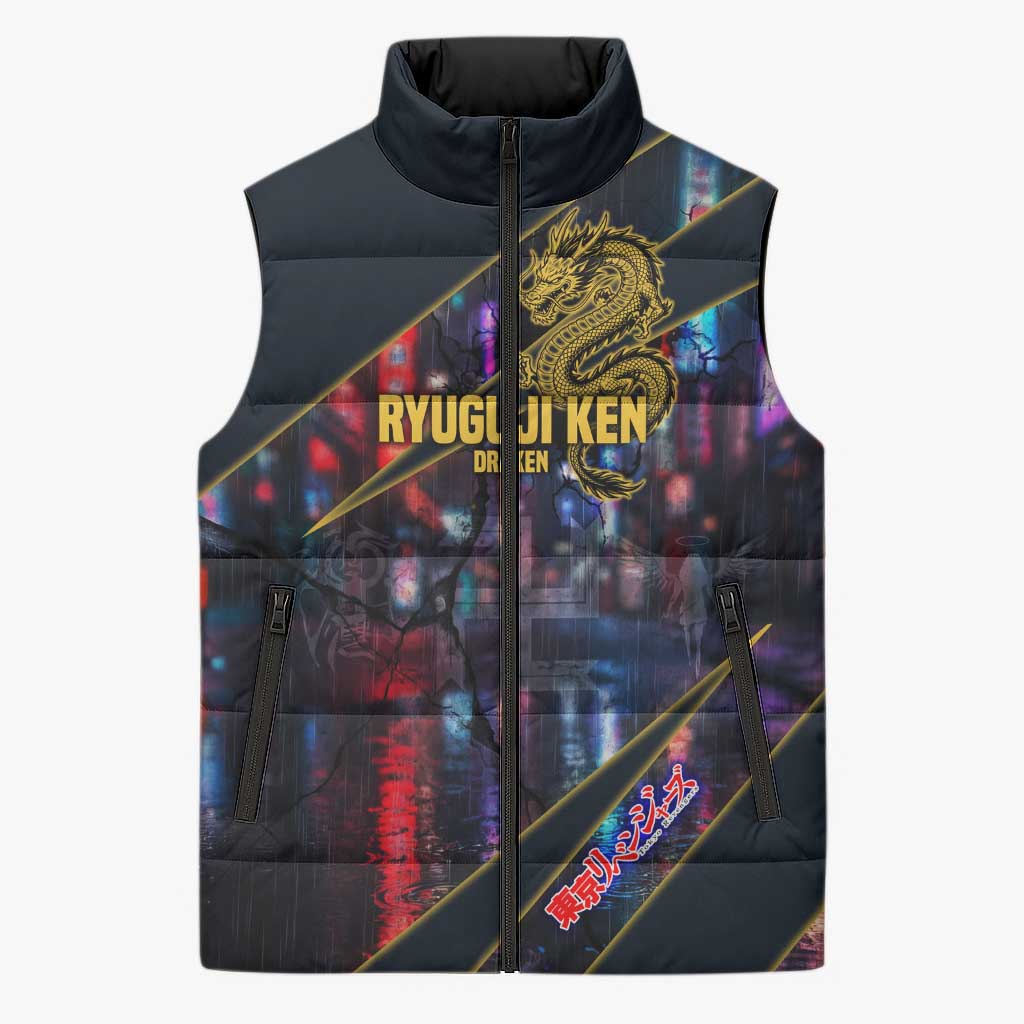 Ryuguji Ken Draken Sleeveless Puffer Jacket Neon Dragon Yakuza Art Style