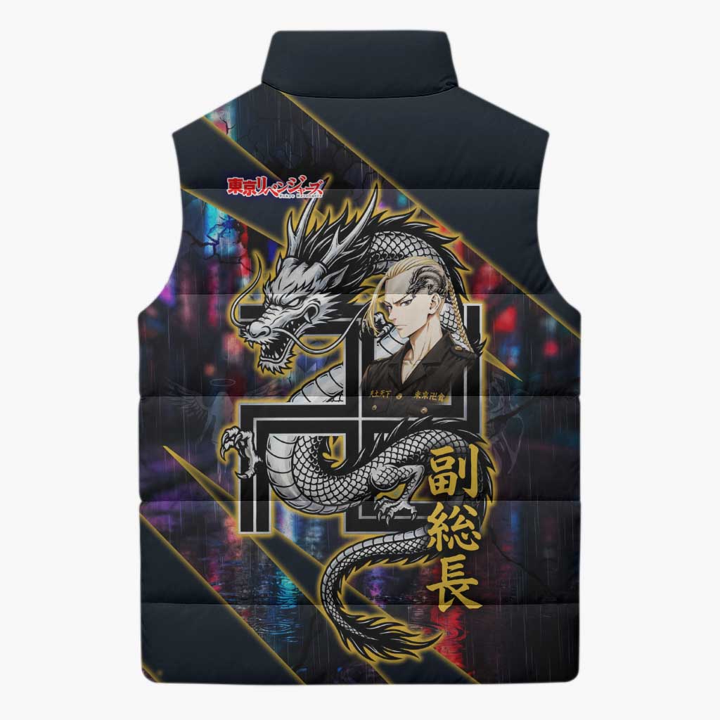 Ryuguji Ken Draken Sleeveless Puffer Jacket Neon Dragon Yakuza Art Style