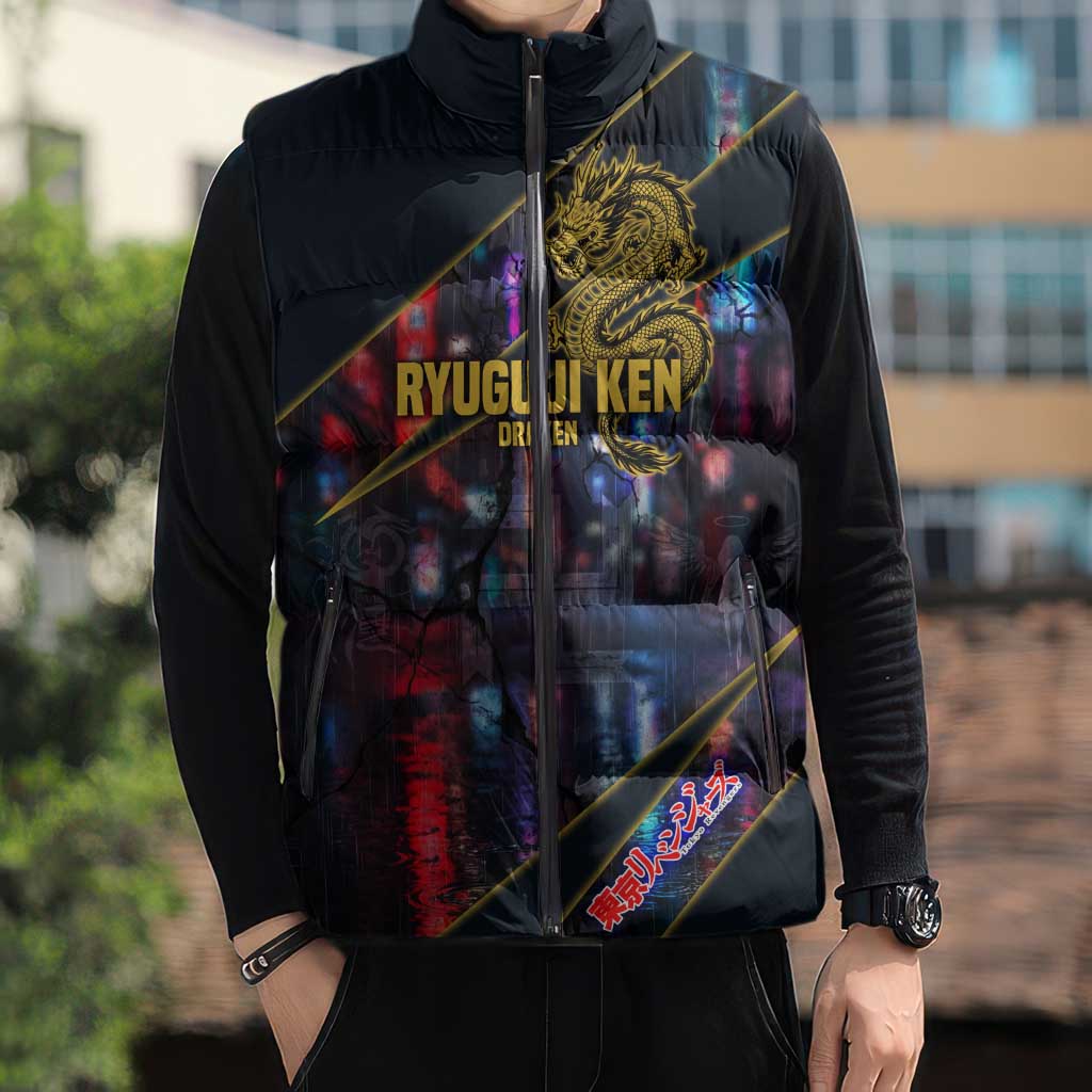 Ryuguji Ken Draken Sleeveless Puffer Jacket Neon Dragon Yakuza Art Style