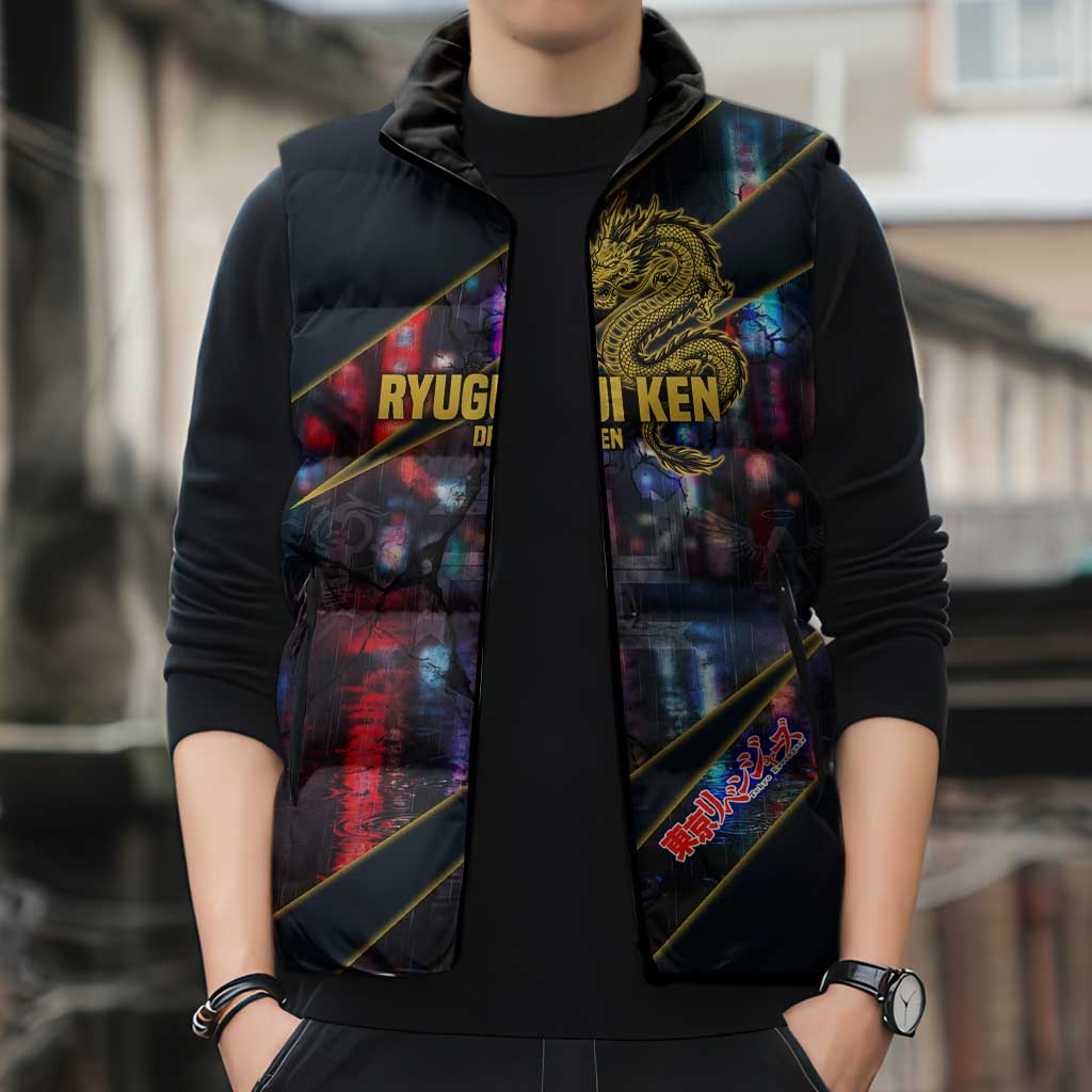 Ryuguji Ken Draken Sleeveless Puffer Jacket Neon Dragon Yakuza Art Style