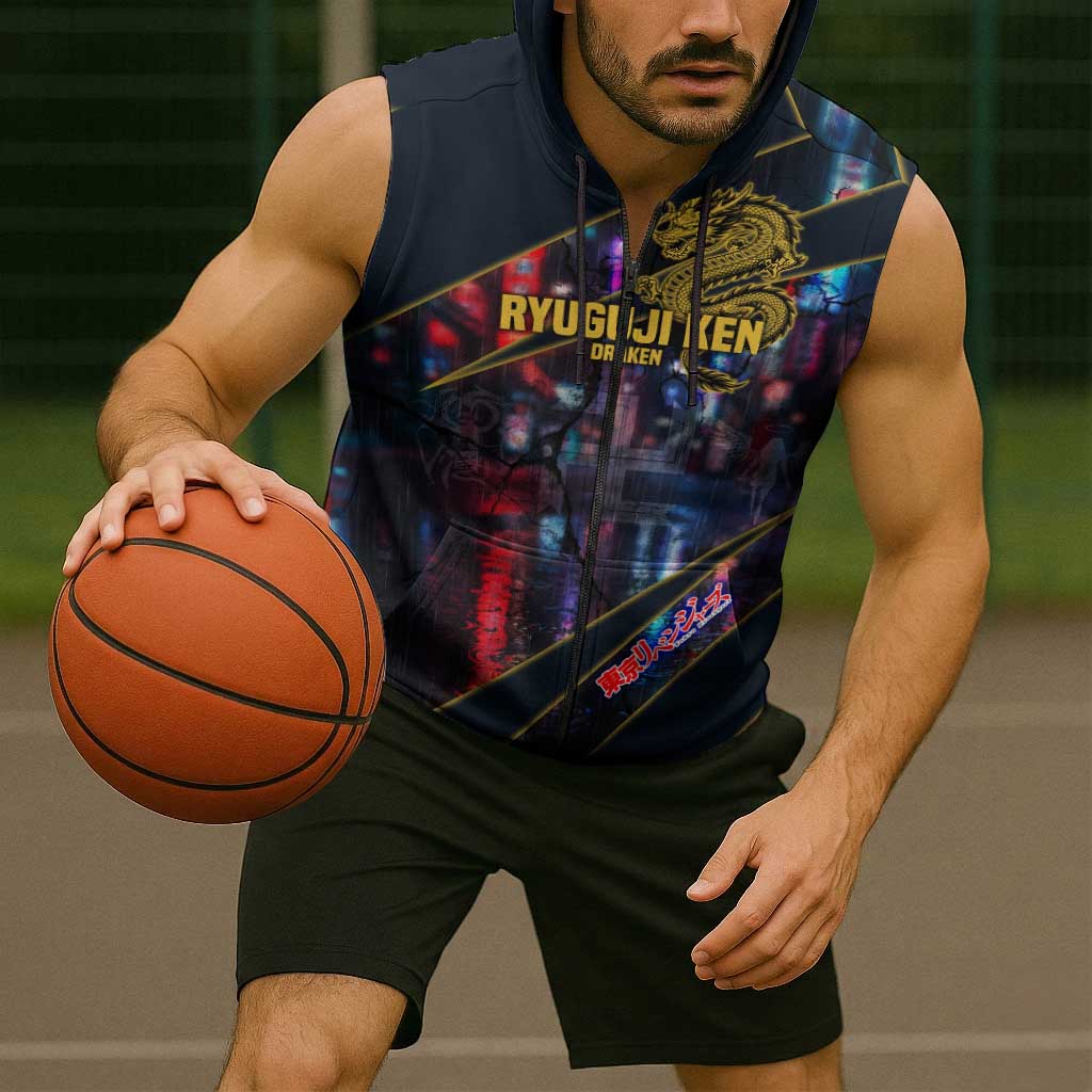 Ryuguji Ken Draken Sleeveless Zip Hoodie Neon Dragon Yakuza Art Style