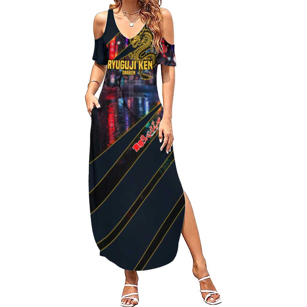 Ryuguji Ken Draken Summer Maxi Dress Neon Dragon Yakuza Art Style