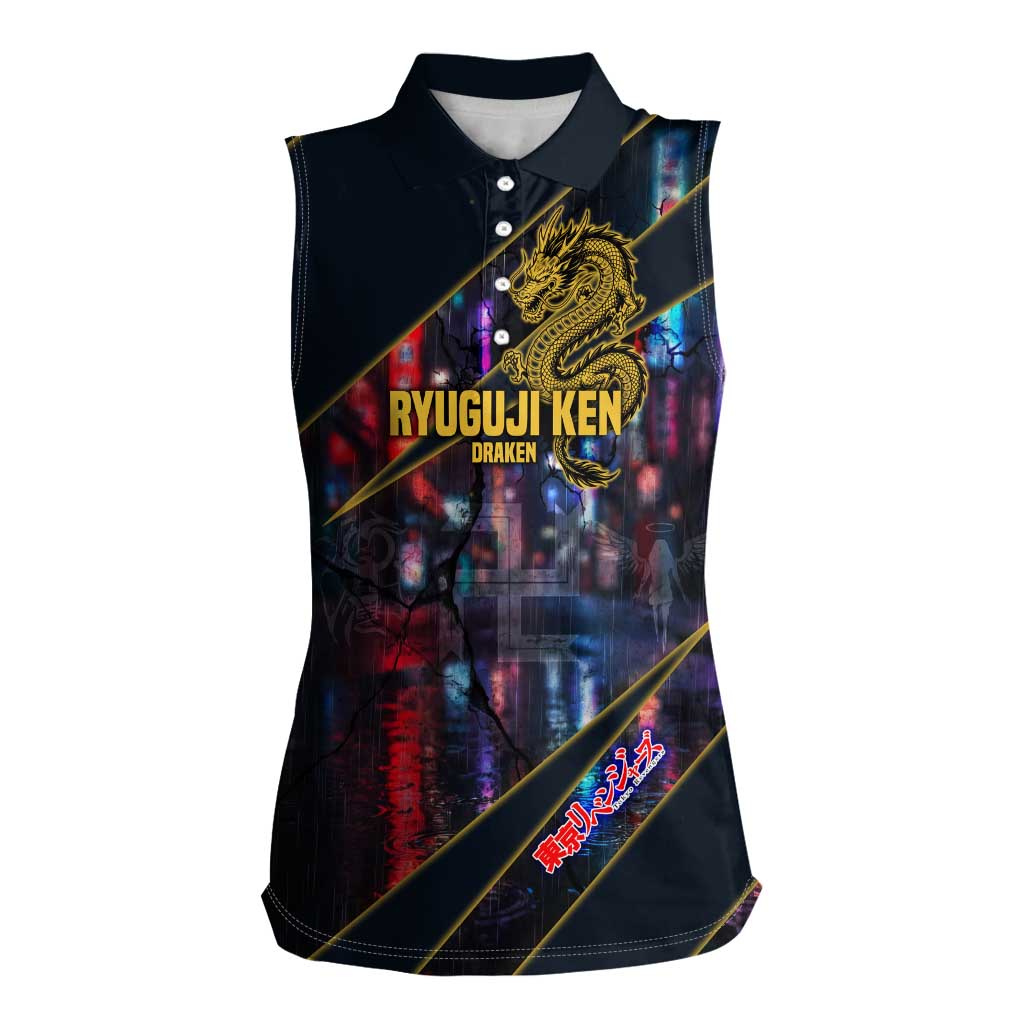 Ryuguji Ken Draken Women Sleeveless Polo Shirt Neon Dragon Yakuza Art Style