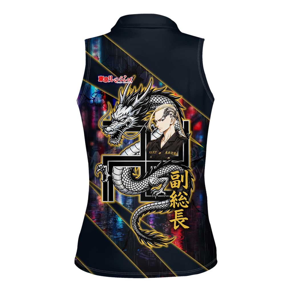 Ryuguji Ken Draken Women Sleeveless Polo Shirt Neon Dragon Yakuza Art Style