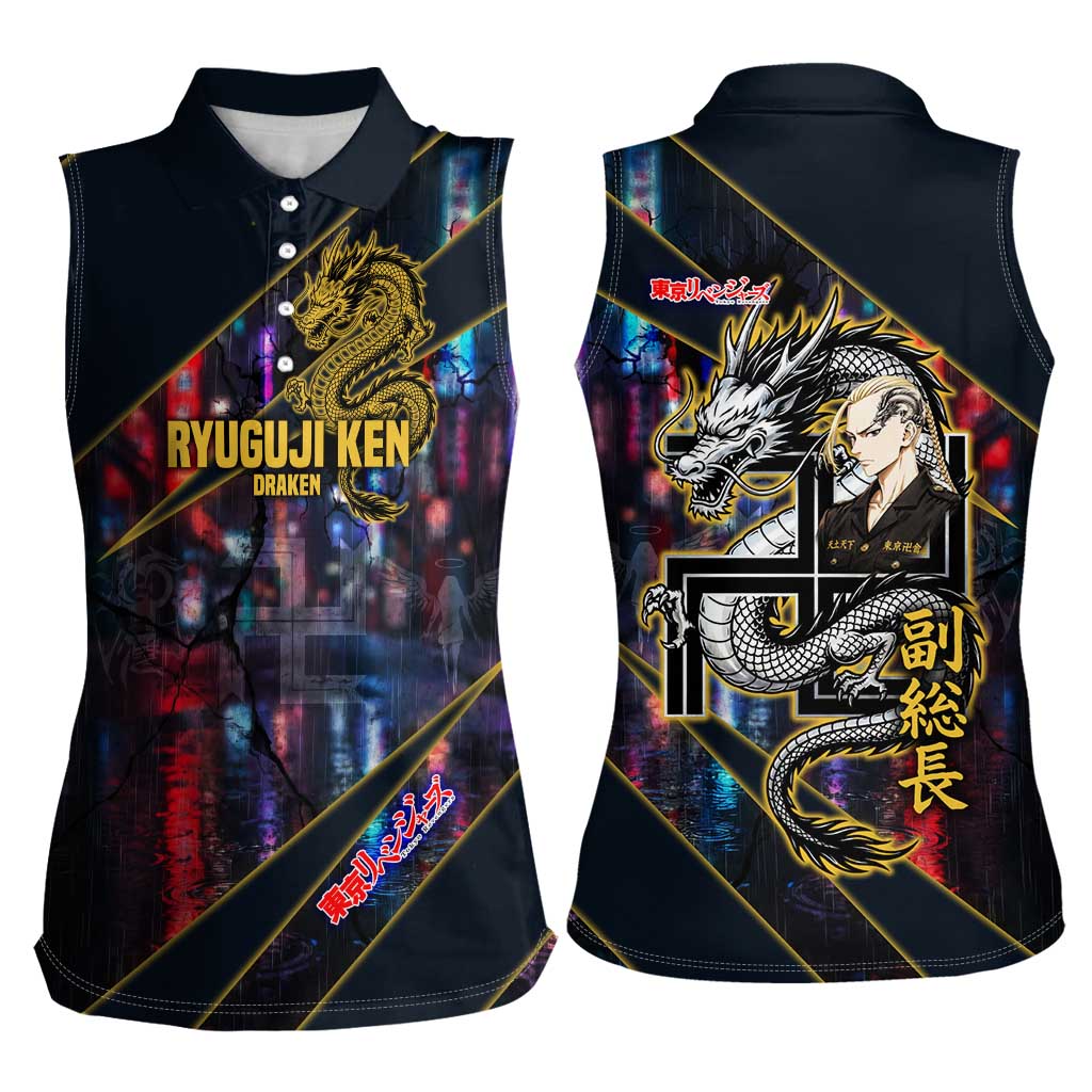 Ryuguji Ken Draken Women Sleeveless Polo Shirt Neon Dragon Yakuza Art Style
