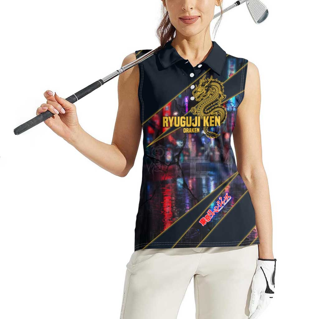 Ryuguji Ken Draken Women Sleeveless Polo Shirt Neon Dragon Yakuza Art Style