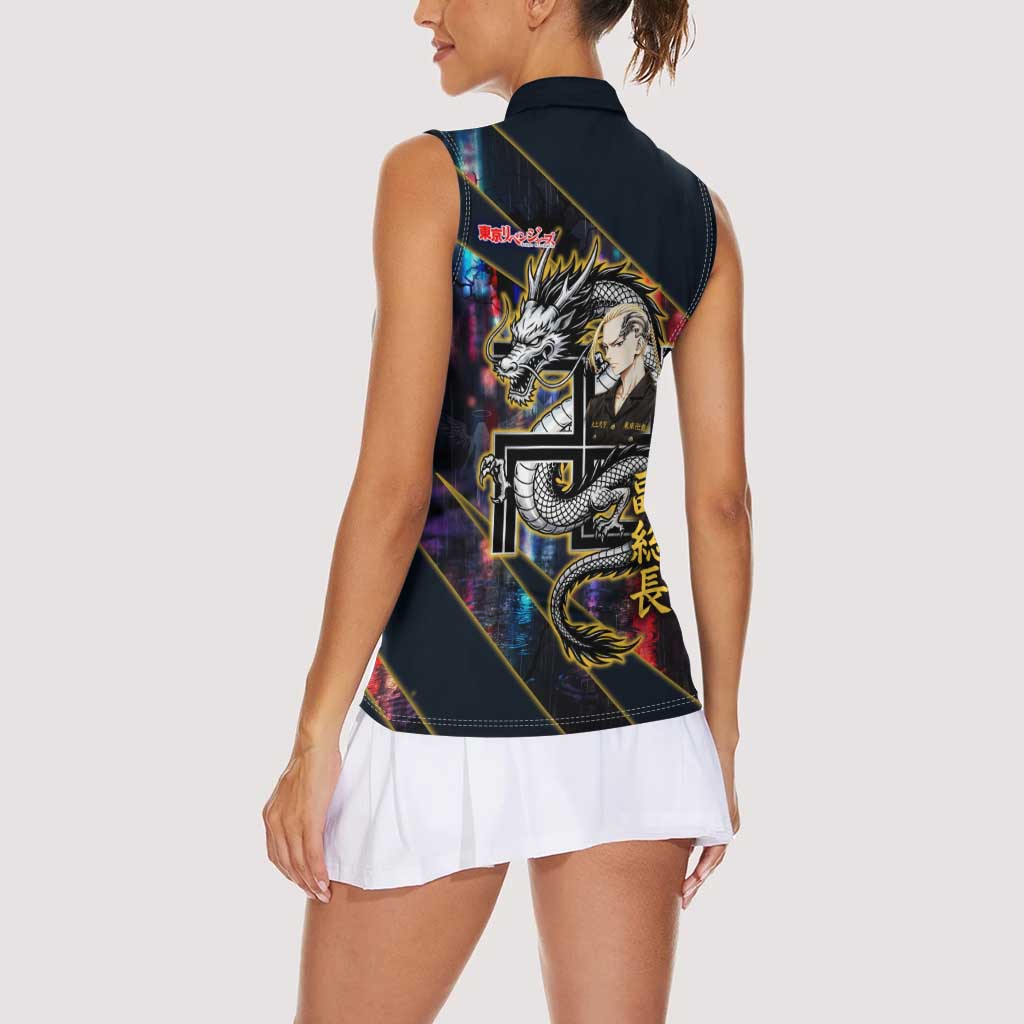 Ryuguji Ken Draken Women Sleeveless Polo Shirt Neon Dragon Yakuza Art Style