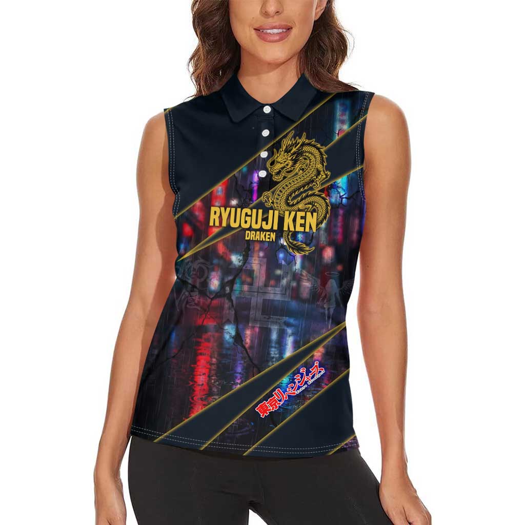 Ryuguji Ken Draken Women Sleeveless Polo Shirt Neon Dragon Yakuza Art Style