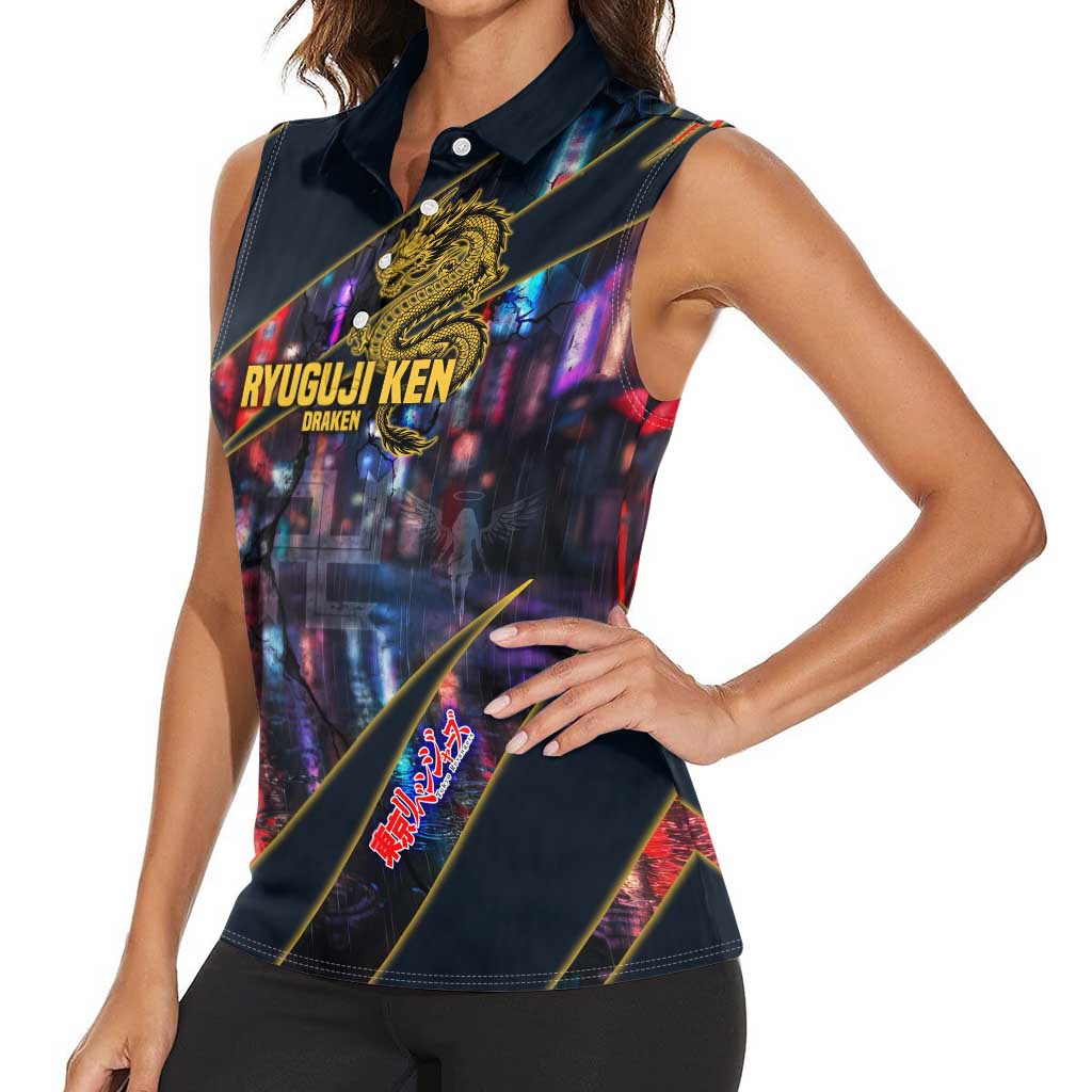 Ryuguji Ken Draken Women Sleeveless Polo Shirt Neon Dragon Yakuza Art Style