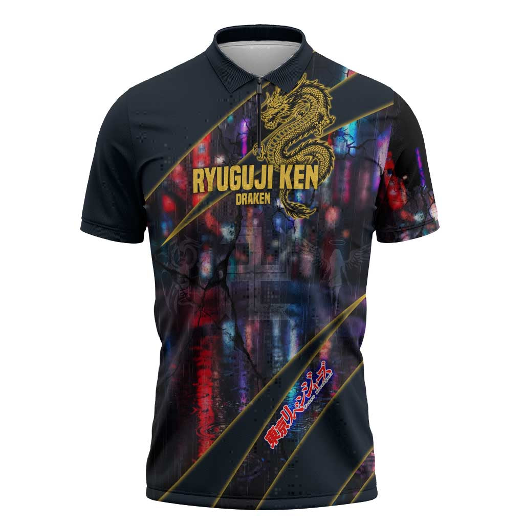 Ryuguji Ken Draken Zipper Polo Shirt Neon Dragon Yakuza Art Style