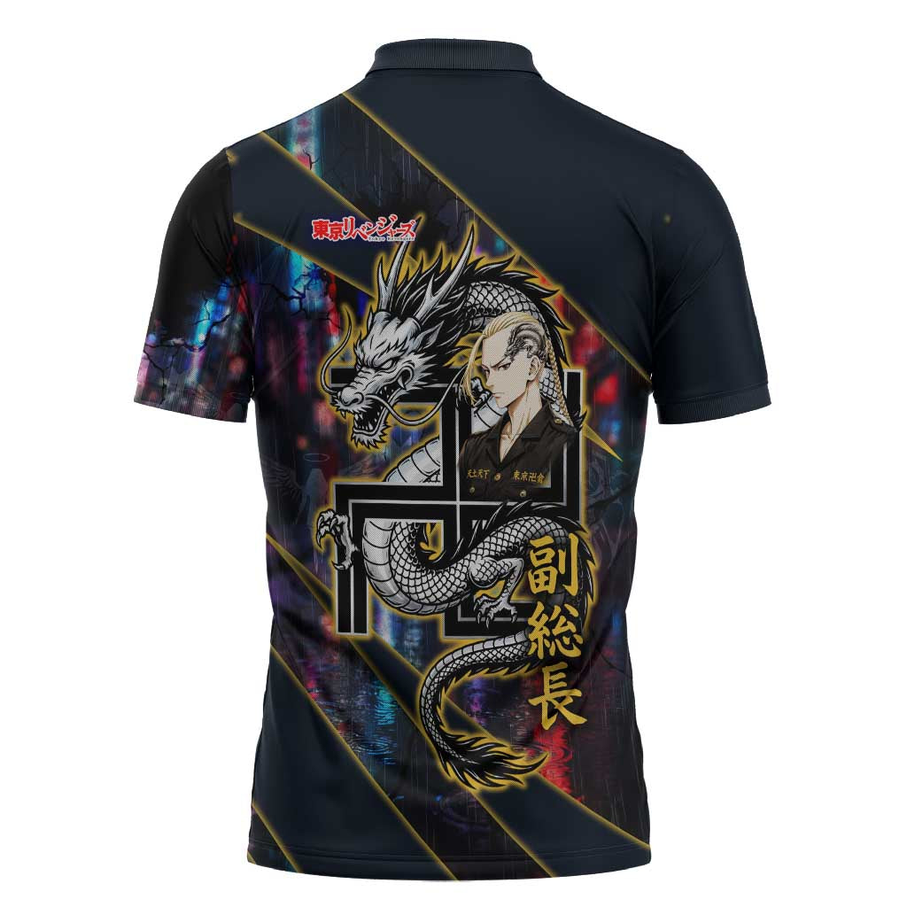 Ryuguji Ken Draken Zipper Polo Shirt Neon Dragon Yakuza Art Style