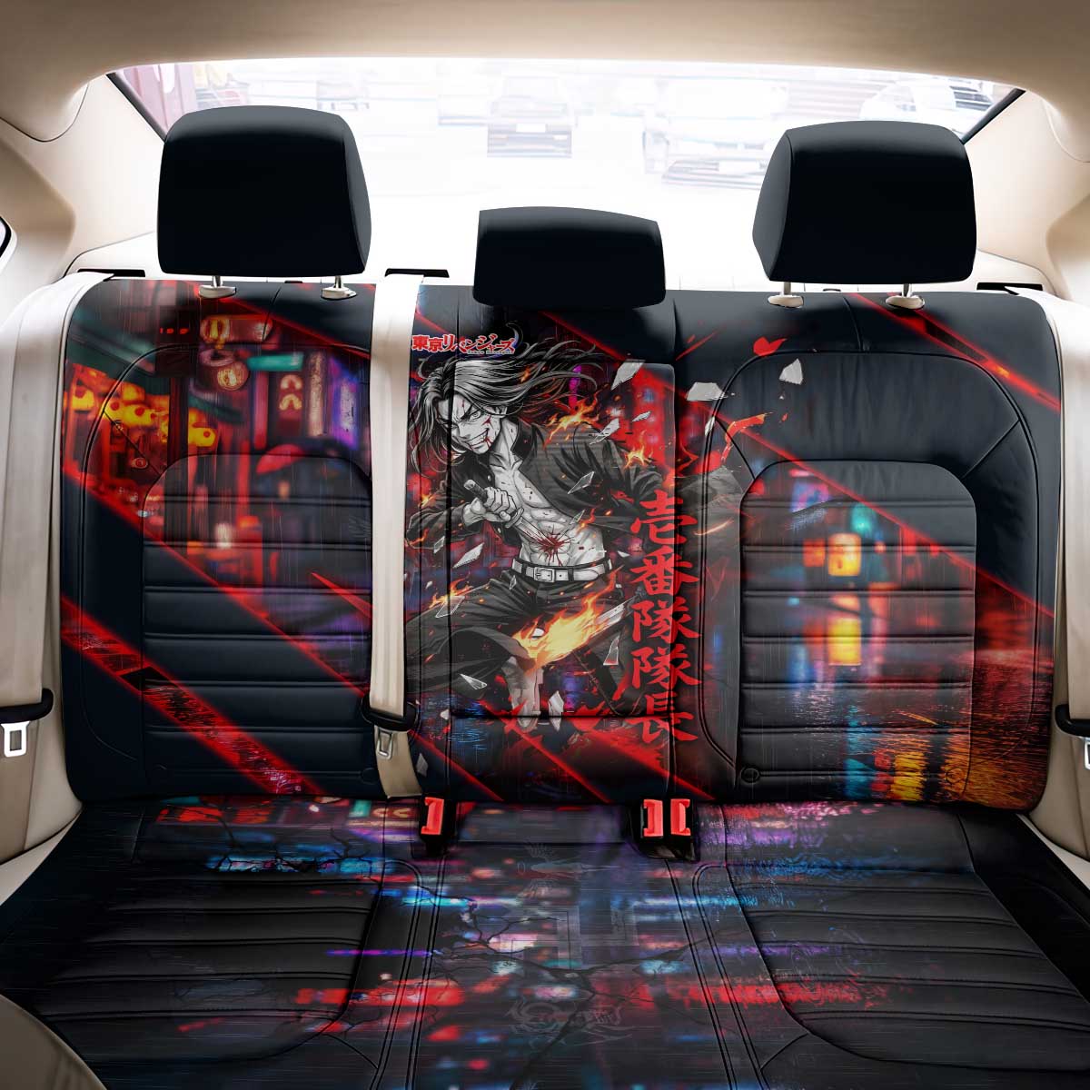 Baji Keisuke Chifuyu Matsuno Back Car Seat Cover Dark Neon Street Fight Art Style