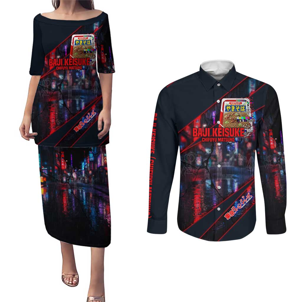 Baji Keisuke Chifuyu Matsuno Couples Matching Puletasi and Long Sleeve Button Shirt Dark Neon Street Fight Art Style