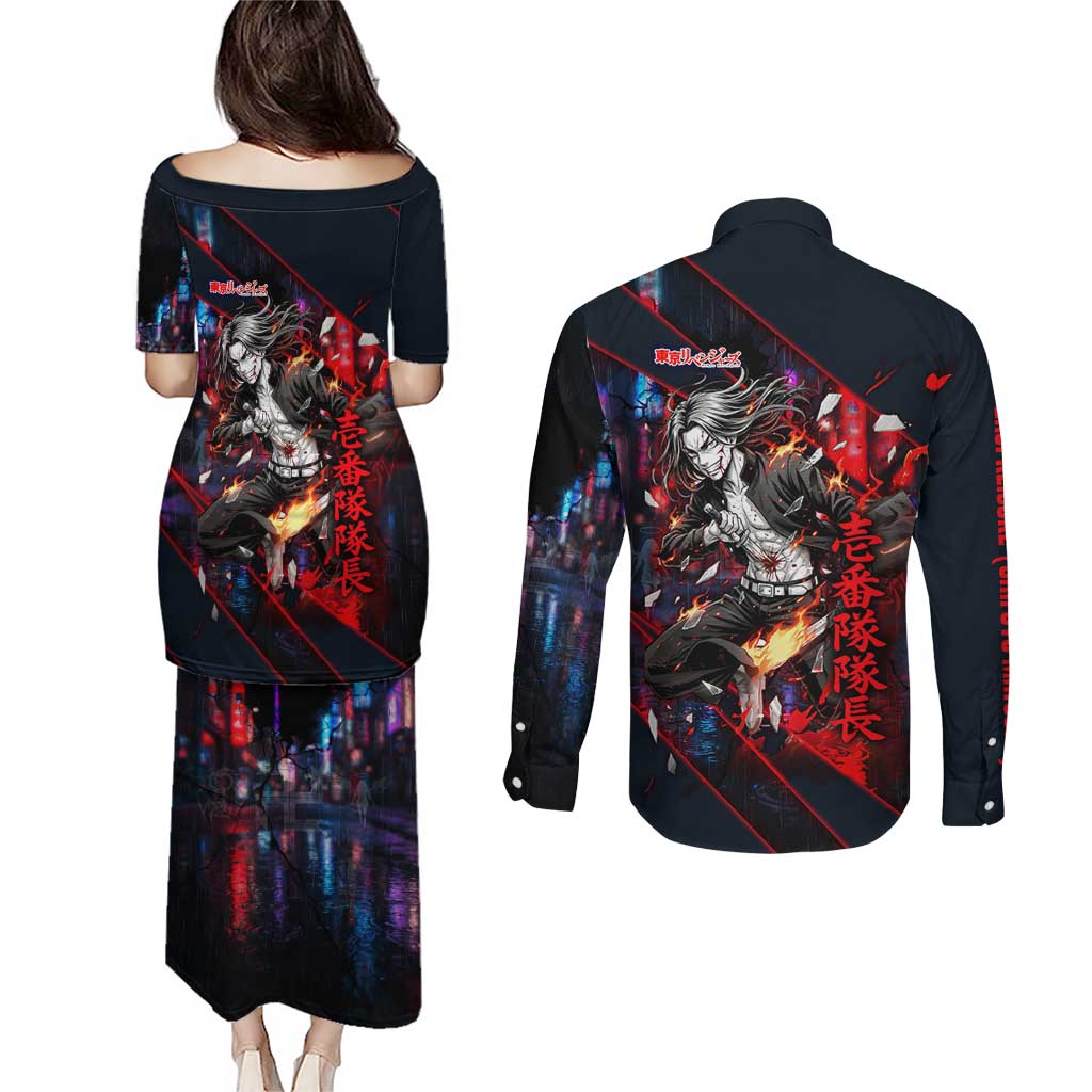 Baji Keisuke Chifuyu Matsuno Couples Matching Puletasi and Long Sleeve Button Shirt Dark Neon Street Fight Art Style