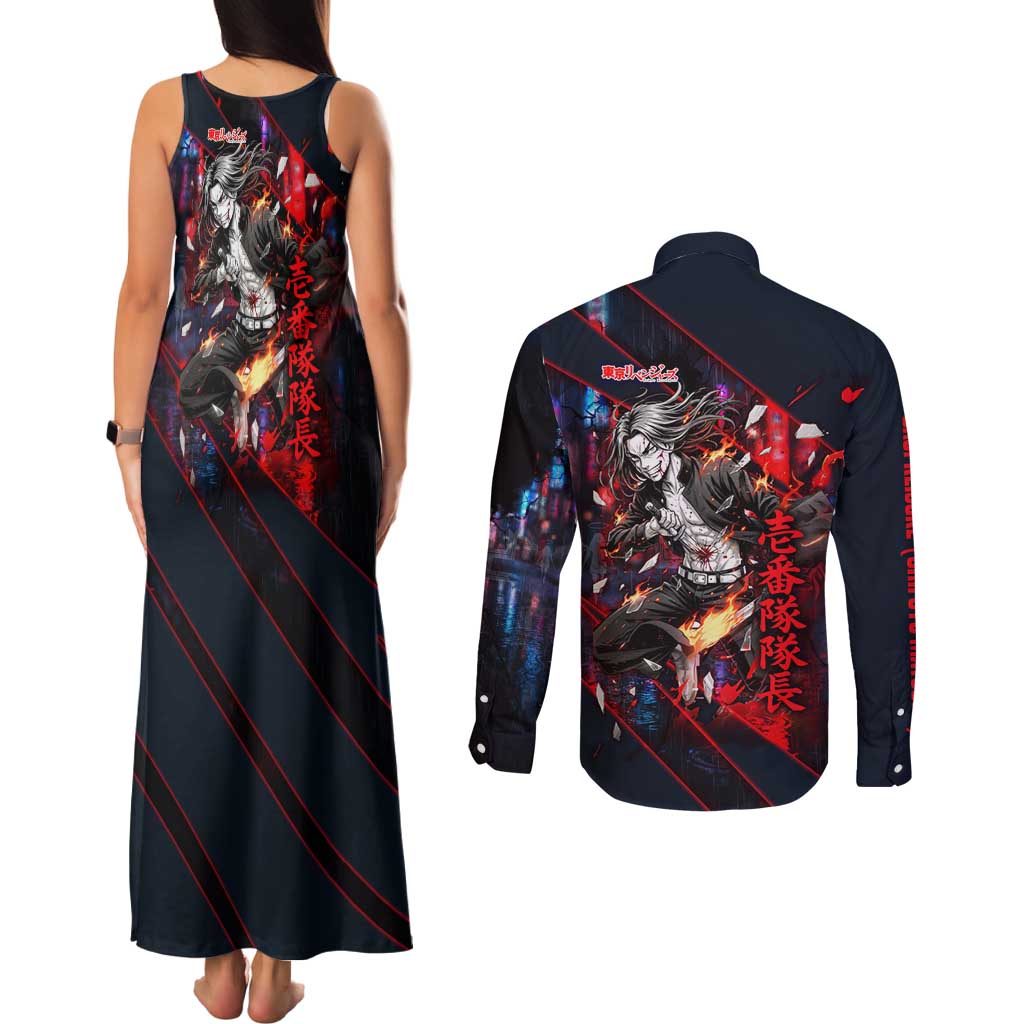Baji Keisuke Chifuyu Matsuno Couples Matching Tank Maxi Dress and Long Sleeve Button Shirt Dark Neon Street Fight Art Style