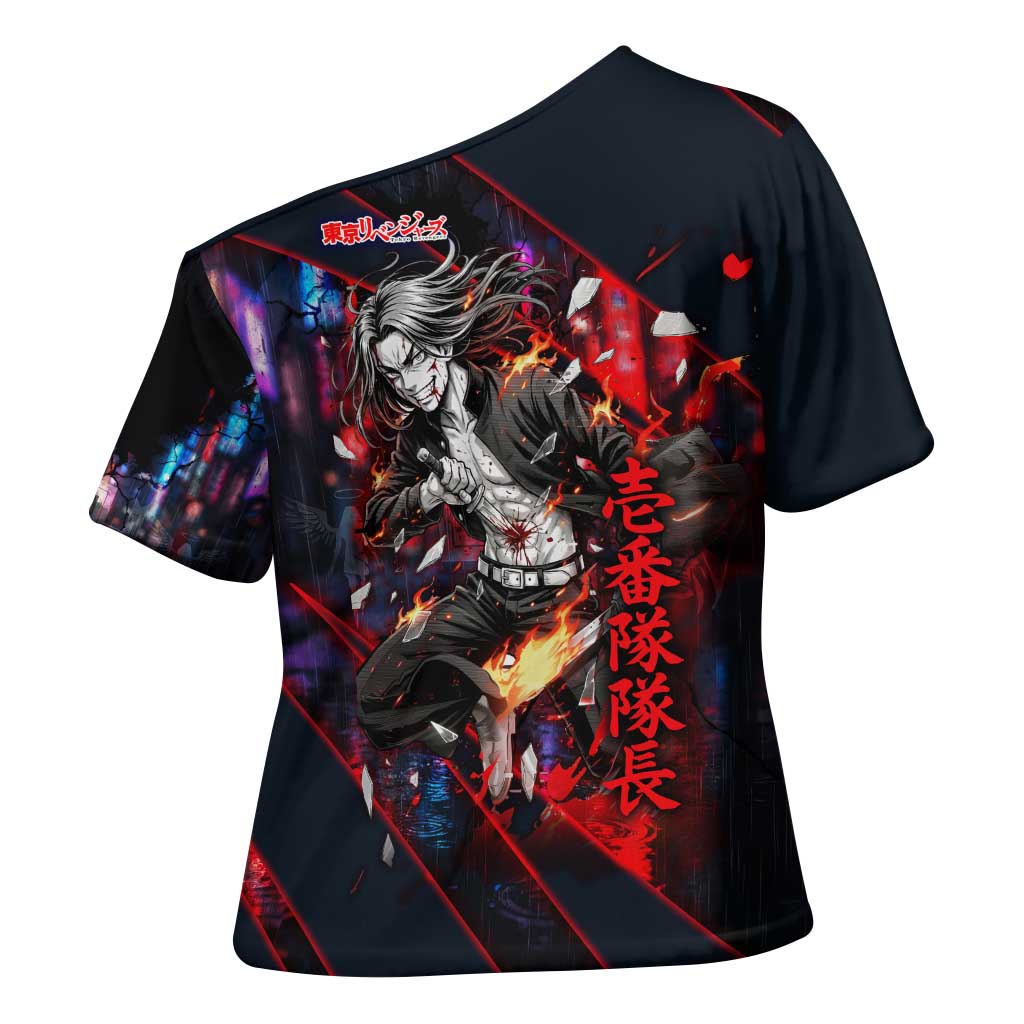 Baji Keisuke Chifuyu Matsuno Cross Shoulder Shirt Dark Neon Street Fight Art Style