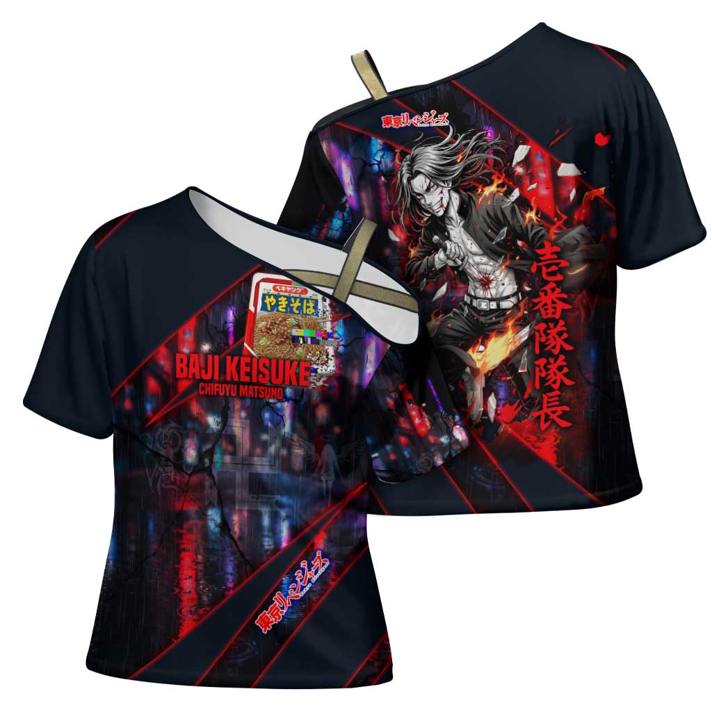 Baji Keisuke Chifuyu Matsuno Cross Shoulder Shirt Dark Neon Street Fight Art Style