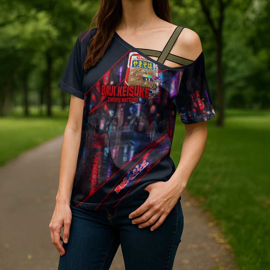 Baji Keisuke Chifuyu Matsuno Cross Shoulder Shirt Dark Neon Street Fight Art Style