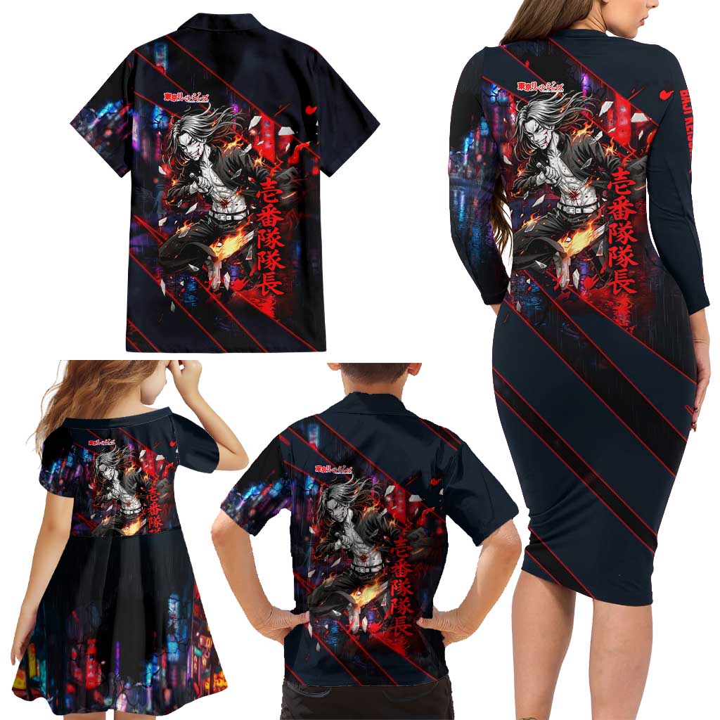 Baji Keisuke Chifuyu Matsuno Family Matching Long Sleeve Bodycon Dress and Hawaiian Shirt Dark Neon Street Fight Art Style
