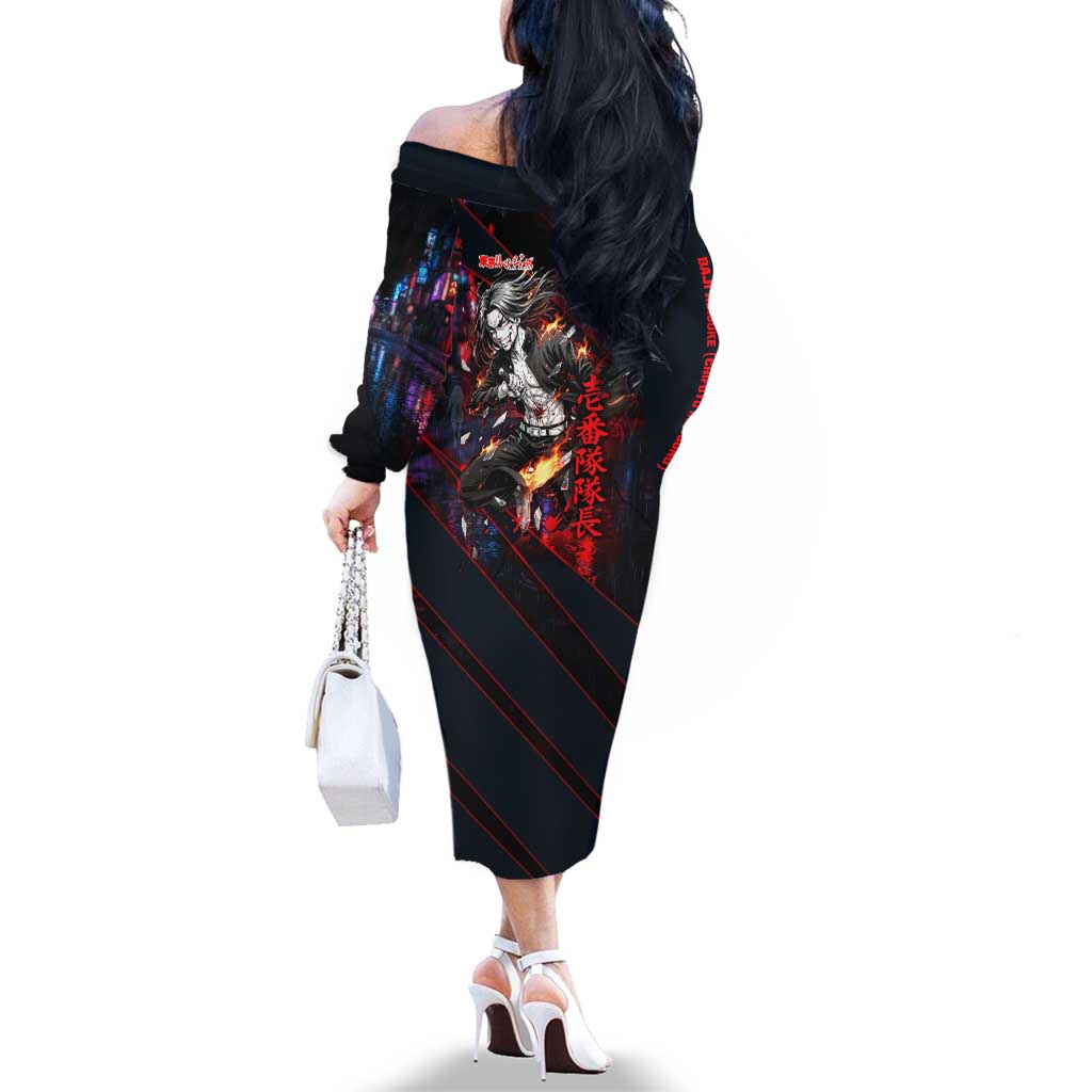 Baji Keisuke Chifuyu Matsuno Family Matching Off The Shoulder Long Sleeve Dress and Hawaiian Shirt Dark Neon Street Fight Art Style