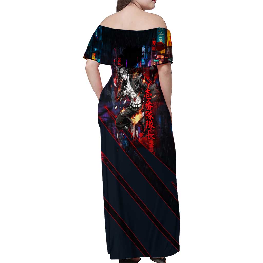 Baji Keisuke Chifuyu Matsuno Family Matching Off Shoulder Maxi Dress and Hawaiian Shirt Dark Neon Street Fight Art Style