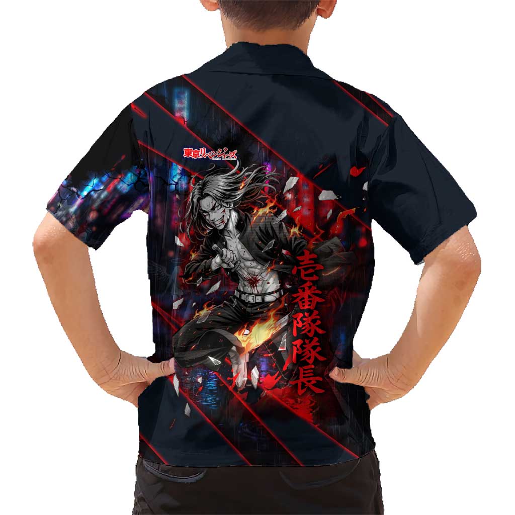 Baji Keisuke Chifuyu Matsuno Family Matching Off Shoulder Short Dress and Hawaiian Shirt Dark Neon Street Fight Art Style