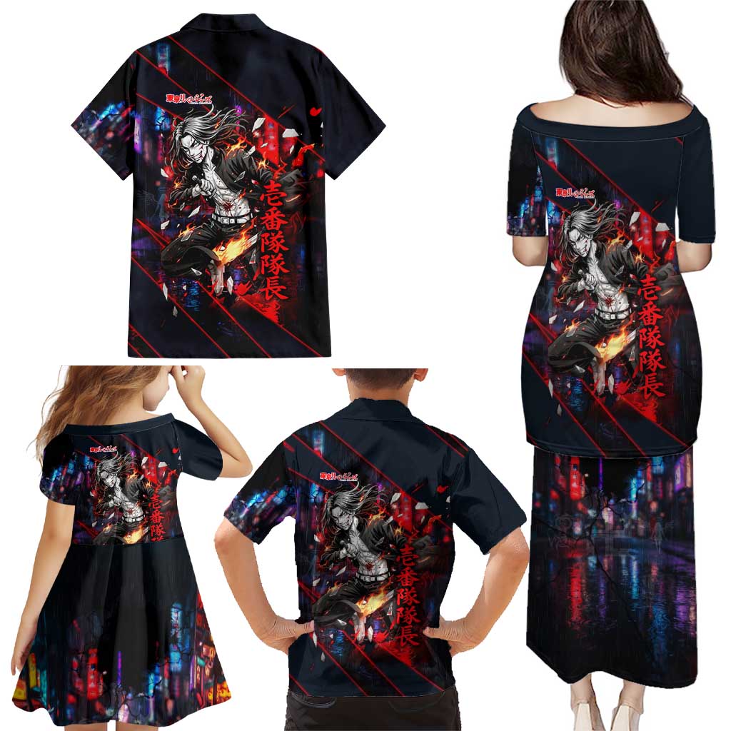 Baji Keisuke Chifuyu Matsuno Family Matching Puletasi and Hawaiian Shirt Dark Neon Street Fight Art Style