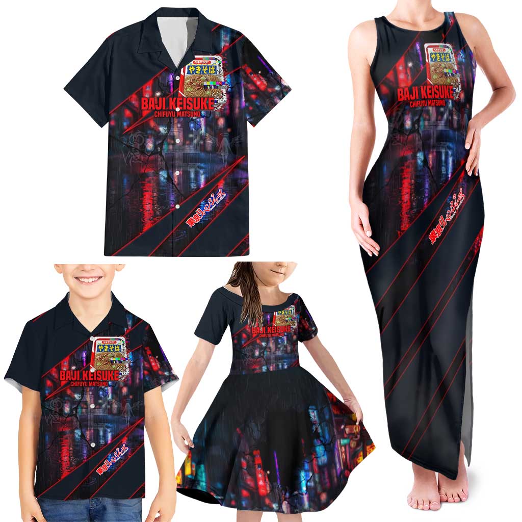 Baji Keisuke Chifuyu Matsuno Family Matching Tank Maxi Dress and Hawaiian Shirt Dark Neon Street Fight Art Style