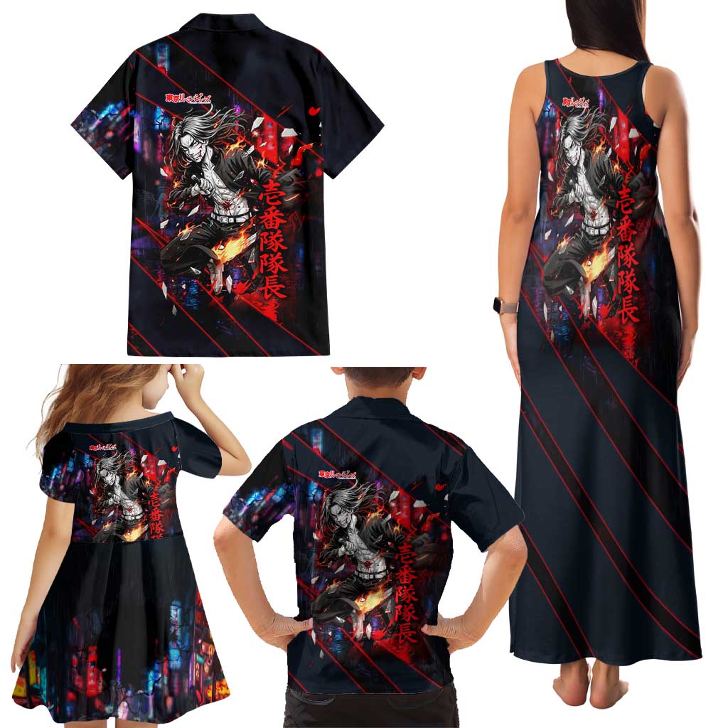 Baji Keisuke Chifuyu Matsuno Family Matching Tank Maxi Dress and Hawaiian Shirt Dark Neon Street Fight Art Style
