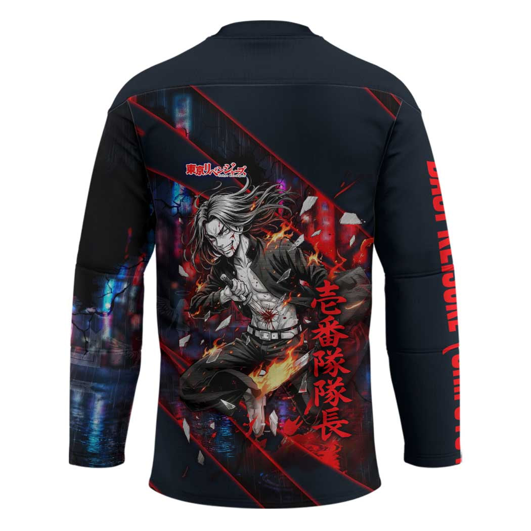 Baji Keisuke Chifuyu Matsuno Hockey Jersey Dark Neon Street Fight Art Style