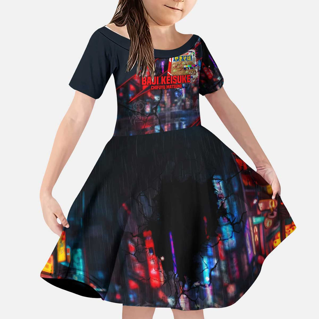 Baji Keisuke Chifuyu Matsuno Kid Short Sleeve Dress Dark Neon Street Fight Art Style