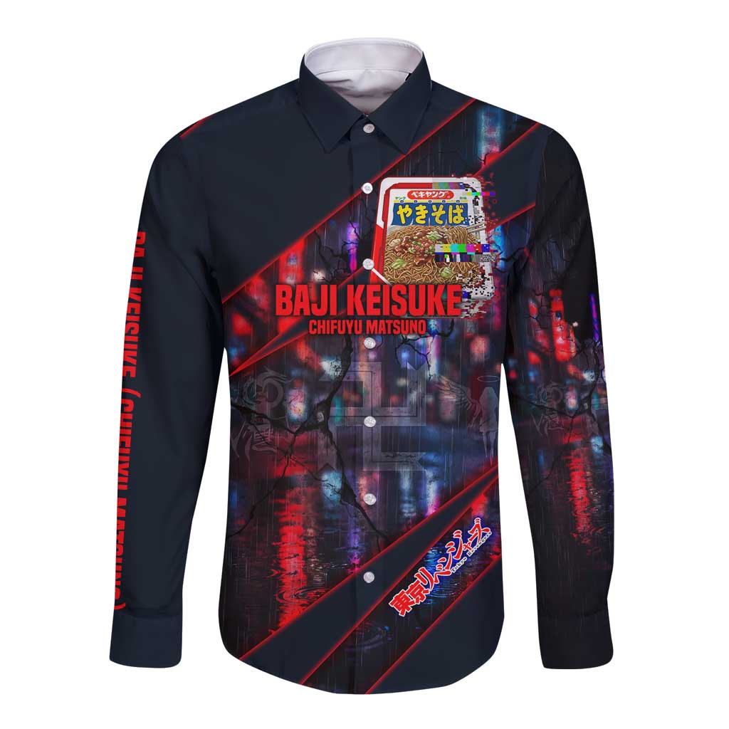 Baji Keisuke Chifuyu Matsuno Long Sleeve Button Shirt Dark Neon Street Fight Art Style