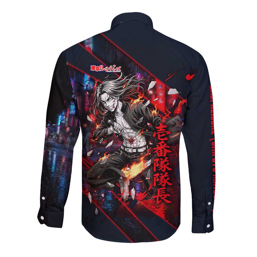 Baji Keisuke Chifuyu Matsuno Long Sleeve Button Shirt Dark Neon Street Fight Art Style