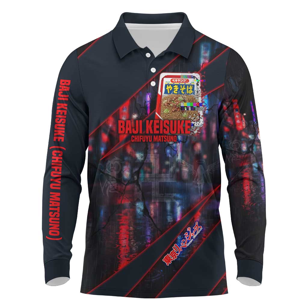 Baji Keisuke Chifuyu Matsuno Long Sleeve Polo Shirt Dark Neon Street Fight Art Style