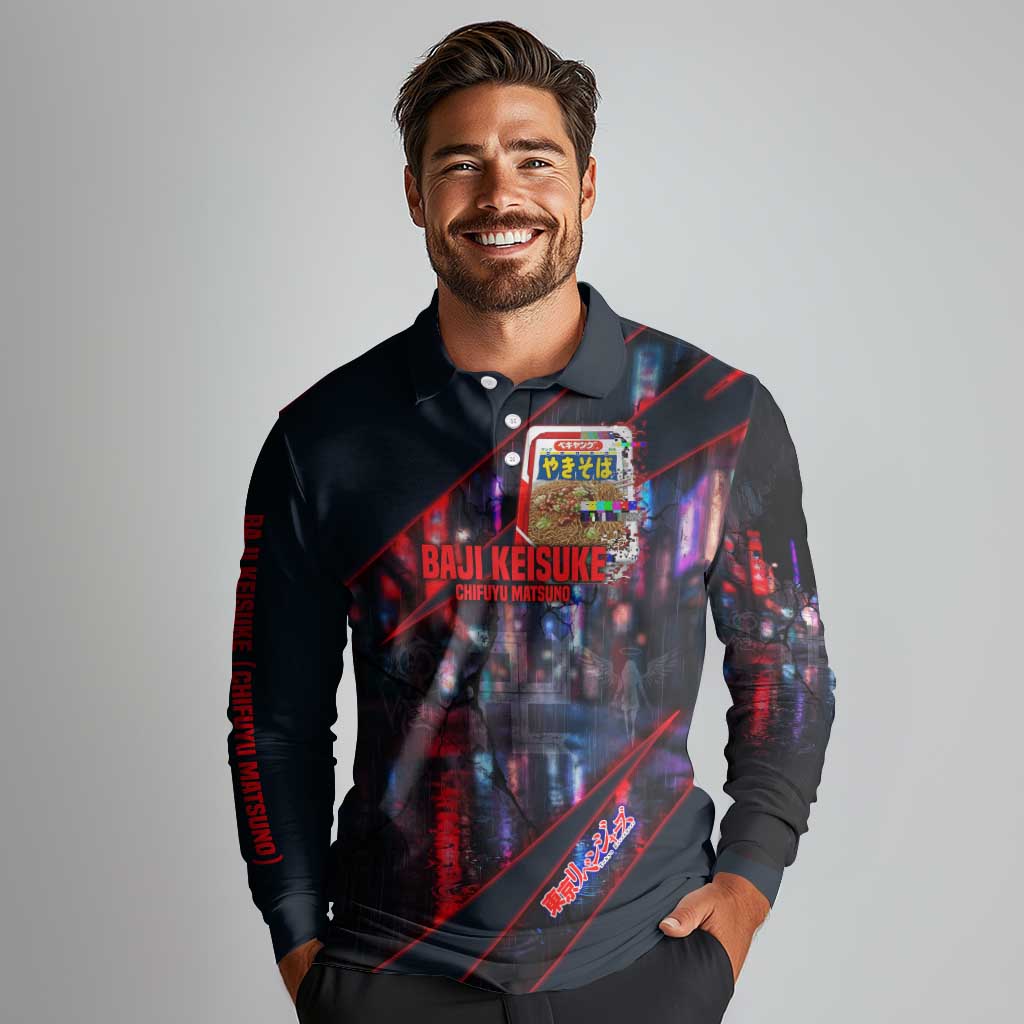 Baji Keisuke Chifuyu Matsuno Long Sleeve Polo Shirt Dark Neon Street Fight Art Style