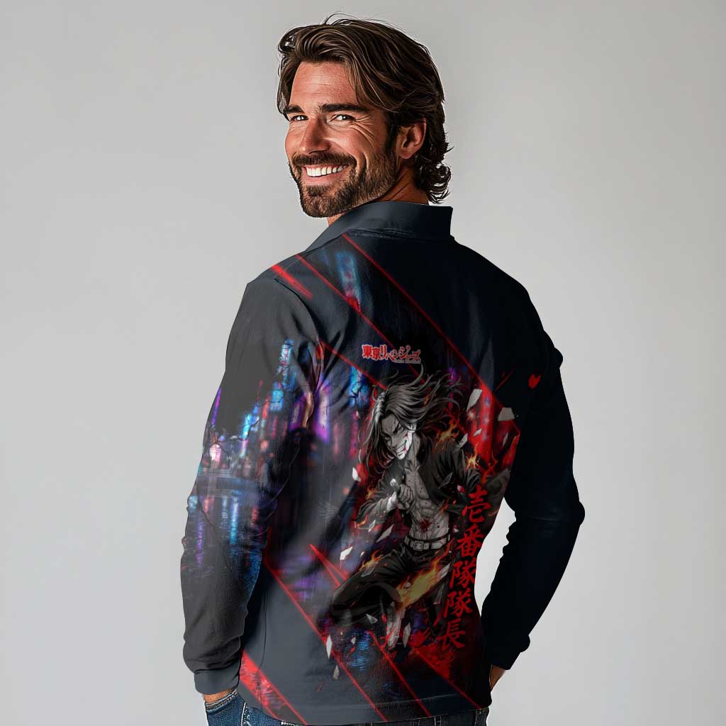 Baji Keisuke Chifuyu Matsuno Long Sleeve Polo Shirt Dark Neon Street Fight Art Style