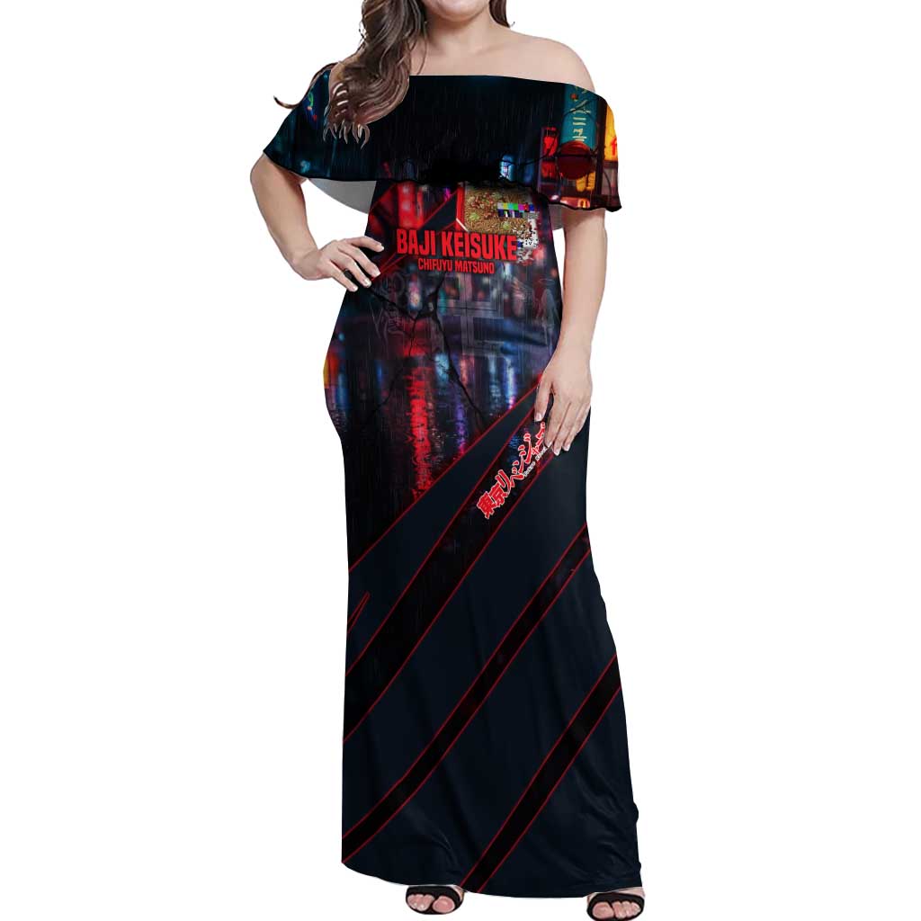 Baji Keisuke Chifuyu Matsuno Off Shoulder Maxi Dress Dark Neon Street Fight Art Style