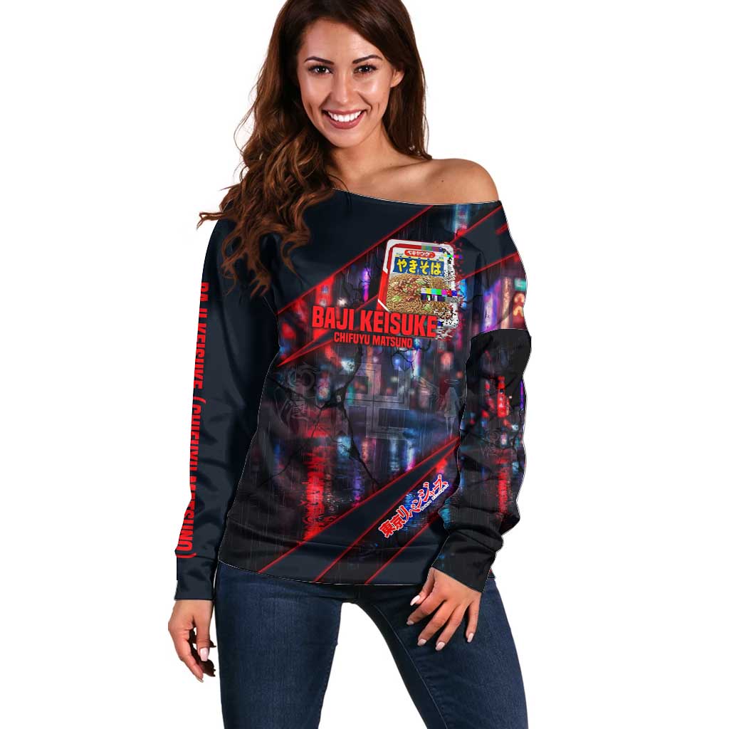 Baji Keisuke Chifuyu Matsuno Off Shoulder Sweater Dark Neon Street Fight Art Style